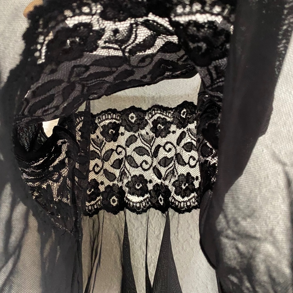 Vtg Y2K Witchy Sheer Black Lace Floral Babydoll Camisole Top Women Lingerie L - Picture 4 of 6